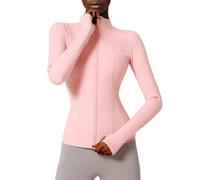 Locachy Women's Slim Fit Full Zip Athletic Running Sports Workout Jacket with Pockets, Style 02 Pink, XS