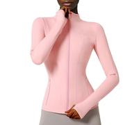 Locachy Women's Slim Fit Full Zip Athletic Running Sports Workout Jacket with Pockets, Style 02 Pink, XS