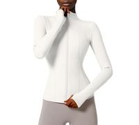 Locachy Women's Slim Fit Full Zip Athletic Running Sports Workout Jacket with Pockets, Style 02 White, S