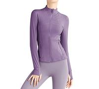 Locachy Women's Slim Fit Full Zip Athletic Running Sports Workout Jacket with Thumb Holes Purple M, Purple