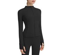 Locachy Women's Slim Fit Full Zip Athletic Running Sports Workout Jacket with Thumb Holes, Style 01 Black, X-Small