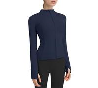 Locachy Women's Slim Fit Full Zip Athletic Running Sports Workout Jacket with Thumb Holes, Style 01 Dark Blue, M