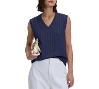 Locachy Women's Vintage Loose V Neck Sleeveless Cable Knit Preppy Style Pullover Sweater Vest, Navy Blue, Small