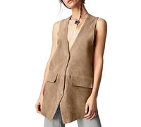 Locachy Women's Vintage Suede Vest Casual Button Down Waistcoat Steampunk Dress with Pockets, Coffee, X-Large