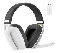 Locadence BW06 Wireless Gaming Headset, 2.4G BT Dual Modes Over Ear Headphones with Noise Canceling Mic, Lightweight Headset for Laptop Mobile (White Gray)