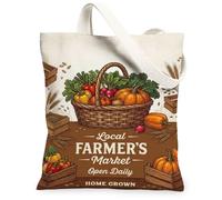 Local Farmer Market Harvest Vegetable Basket Canvas Tote Bag 13x15 Inch
