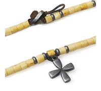 LOCAL LEAGUE Mens Beaded Surfer Necklace with CROSS Metal PENDANT Light Beige Bead String for Men Australian Beach Style SURFING Holiday Party Trip Festival Boyfriend 19"/ 48.5cm