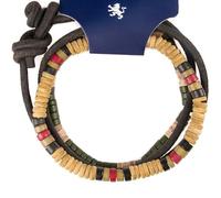 LOCAL LEAGUE Mens Surfer Beaded Leather Bracelet Set of 3 SURF CREW HAWAII - Adjustable Cord Wristband BEIGE GREEN Beads Man Boys Wrap Rope Holiday Party Clubbing Festival Gift