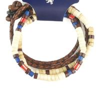 LOCAL LEAGUE Mens Surfer Beaded Leather Bracelet Set of 3 SURF CREW HAWAII - Adjustable Cord Wristband Natural WHITE Beads Man Boys Wrap Rope Holiday Party Clubbing Festival Gift