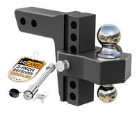 LOCAME Adjustable Trailer Hitch, Fits 2-Inch Receiver, 6-Inch Drop/Rise Aluminum Drop Hitch,12,500 LBS GTW-Tow Hitch for Heavy Duty Truck with Double Stainless Steel Locks, Black, LC0024