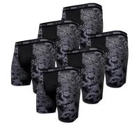 Location Men’s Long Leg Boxer Briefs 6 Pack, Anti Chafing Sports Underwear, 4-Way Stretch Breathable Trunks, Dragon Design Performance Boxers, Sizes S-3XL, Black/Grey