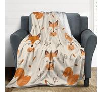 LOCCHEN Cute Fox Print Blanket Cartoon Fox Blanket for Couch Sofa Travel Botanical Branches Cuddly Blanket Winter Snowflake Room Decor Blanket
