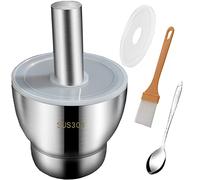 Locci Mortar and Pestle Set Small, Molcajete, Pill Grinder Guacamole Muddler and Bowls Herb Pesto Spice Crusher, 18/8 Stainless Steel (Small-4inches)