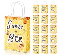 Loccmat 16 Honey Bee Gift Bags with Handles,Party Favor Bags,Sweet As Can Bee Honey Gift bag,Paper Candy Goodie Treat Bag for Birthday,Baby Shower Party Supplies(5.9 x 8.3 x 3.1 Inch, Yellow)