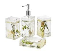 Locco Decor 4 Piece Acrylic Liquid 3D Floating Motion Bathroom Vanity Accessory Set Green Plants
