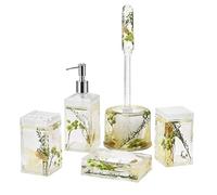 Locco Decor 5 Piece Acrylic Liquid 3D Floating Motion Bathroom Vanity Accessory Set Green Plants