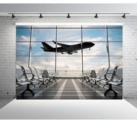 Loccor 1.5x1m Durable Airport Backdrop Fabric No Wrinkles Airplane Photography Backdrop Airport Terminal Window Background Pilot Party Travel Plane Theme Birthday Party Decorations Photo Shoot Props