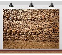 Loccor 10x6.5ft Fabric Catacombs Skull Backdrop Vintage Catacomb Full Skull and Bone Stack Wall Background for Halloween Escape Room Game Decor Horror Themed Photoshoot Booth Decor