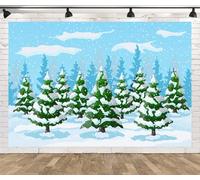 Loccor 10x8ft Fabric Winter Landscape Backdrop Cartoon Snowy Forest with White Pine Trees Christmas Landscape Backdrop for Happy New Year Xmas Holiday Party Decorations Photoshoot Props