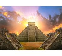Loccor 12x8ft Fabric Maya Chichen Itza Pyramid Backdrop for Photography Sunset Ancient Mayan Architecture Ruins Mexico Culture Historical Building Scenic Background Travel Party Photo Booth Props