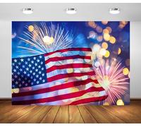Loccor 7x5ft Fabric American Flag Backdrop 4th of July Independence Day Sky Fireworks Bokeh Background Patriotic National Celebration Memorial Day Photo Studio Props
