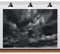 Loccor 7x5ft Fabric Black Stormy Sky Backdrop Dark Gloomy Thunderstorm Clouds Background Dramatic Sky Black Stormy Background for Party Decorations Photo Props