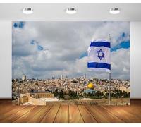 Loccor 7x5ft Fabric Jerusalem Cityscape Backdrop Israeli Flag Dome of The Rock and The Temple Mount Old City Jerusalem Skyline Background Religious Israel Theme Party Decorations Photo Props