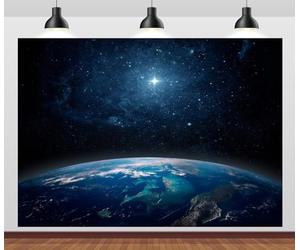 Loccor 7x5ft Fabric Outer Space Backdrop The Planet Earth View from Space Blue Starry Sky Lone Star Background Universe Milky Way Backdrop for Space Theme Party Decorations Photo Props