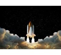 Loccor 7x5ft Fabric Rocket Launch Backdrop Spaceship Takes Off Into Space with Stars Background Kids Outer Space Birthday Party Decor Galaxy Astronomy Activities Themed Banner Photo Booth Props