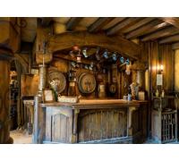 Loccor 7x5ft Fabric Vintage Hobbiton Tavern Backdrop Medieval Rustic Bar Cabin Interior Wooden Counter Background for Hobbit Theme Party Decorations for Lord of Ring Fans Decorations Photo Props