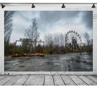 Loccor 8x6ft Fabric Abandoned Amusement Park Backdrop Horror Ghost Town Deserted Ferris Wheel and Swings Dark Cloudy Sky Background Halloween Scary Theme Party Decorations Photo Studio Props
