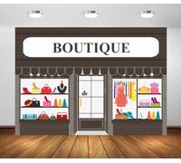 Loccor 8x6ft Fabric Cartoon Clothing Store Backdrop Fashion Boutique Shopping Mall Window Dress Handbag Photography Background for Sweet Girl Lady Birthday Party Decorations Photo Props