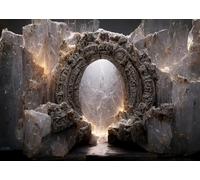 Loccor 8x6ft Fabric Fantasy Vintage Stone Gate Backdrop Crack Jade Ghostdom Scene Portal to The Underworld Photography Background for Spooky Night Halloween Party Decoration Photo Studio Props