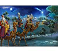 Loccor 8x6ft Fabric Nativity Backdrop Holy Family and Three Kings Desert Castle Christmas Star Night Background Christmas Religious Church Event Banner Photo Props