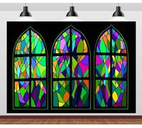 Loccor 8x6ft Fabric Stained Glass Window Backdrop Medieval Church Cathedral Colorful Stone Glass Window Photography Background Kids Adults Birthday Party Decorations Photoshoot Props