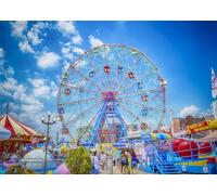 Loccor 9x6ft Fabric Amusement Park Ferris Wheel Backdrop Coney Island Famous Wonder Wheel with Typical Rides Carnival Photography Background Kids Birthday Party Decorations Photo Props