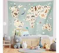 Loccor Animal World Map Tapestry for Kids Map World Cartoon Animal Educationa Learning Wall Hanging Tapestry for Children Bedroom Living Room Nursery Dorm Home Decor 80x60 inches