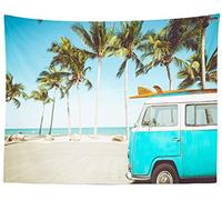 Loccor Beach Car Tapestry Vintage Blue Bus Surfboard Hawaii Wall Tapestry Wall Hanging Surf Tropical Summer Wall Art for Bedroom Living Room Dorm Home Aesthetic Decorations (60x40 Inches)