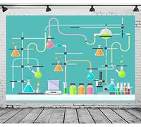 Loccor Fabric 2.1x1.5m Science Birthday Backdrop Mad Scientist Party Decor for Girl Boy Chemistry Lab Supplies Chemical Experiments Photography Background Poster School Banner Classroom Photo Booth