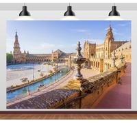 Loccor Fabric 7x5ft Spain Square Backdrop Renaissance and Moorish Styles Seville Plaza De Espana Regionalism Architecture Photography Background Travel Party Decorations Photoshoot Booth Studio Props