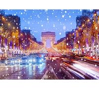 Loccor Fabric 8x6ft The Arc de Triomphe Backdrop France Paris City Landmark Snowy Christmas Night View Photography Background Travel Party Decorations Wedding Portrait Photoshoot Booth Props Wallpaper
