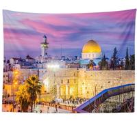 Loccor Jerusalem Old City Sunset Tapestry Israel Western Wall,Temple Mount, Dome of The Rock Wall Hanging for Judaism Event Decor Home Living Room Decor 118''x98''