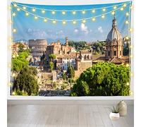Loccor Rome Italy Tapestry Colosseum Roman Square Italian City Skyline Tapestry Wall Hanging Ancient Rome Landmark Wall Art Italian Theme Banner Bedroom Living Room Dorm Home Decor 80x60 Inches