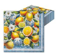 LOCCY 40Pcs Paper Napkins, 33x33cm Colorful Flower Napkins Checkered Gingham Paper Napkin Disposable Party Serviettes for Birthday Party, Wedding, Christmas, Baby Showers (Lemon)
