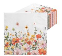 LOCCY 40Pcs Paper Napkins, 33x33cm Colorful Flower Napkins Checkered Gingham Paper Napkin Disposable Party Serviettes for Birthday Party, Wedding, Christmas, Baby Showers (Flower)