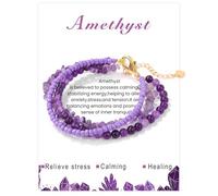LOCCY 4mm Crystal Boho Layered Beads Gemstone Bracelet Natural Stone Jewelry Gifts for Women Girls Birthday Mother's Day Christmas (Amethyst)