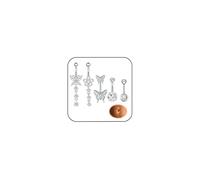 LOCCY 5-6PCS Silver Gold Belly Button Rings, Stainless Steel 14G Belly Button Bars Navel Bars CZ Heart Butterfly Flower Navel Bars Dangly Belly Button Piercing Jewellery for Women (Silver Set 2-5PCS)