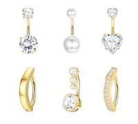LOCCY 5-6PCS Silver Gold Belly Button Rings, Stainless Steel 14G Belly Button Bars Navel Bars CZ Heart Butterfly Flower Bow Navel Bars Dangly Belly Button Piercing Jewellery for Women (Gold-6PCS)