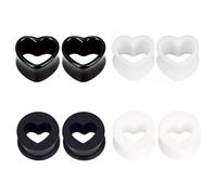LOCCY 6 Pairs Heart Ear Tunnel Plugs, 4-25mm Silicone Flexible Ear Stretchers Acrylic Flesh Tunnels Double Flared Ear Gauges Body Piercing Jewellery - Black, White (4 Pair Black+ White, 10mm)