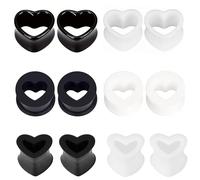 LOCCY 6 Pairs Heart Ear Tunnel Plugs, 4-25mm Silicone Flexible Ear Stretchers Acrylic Flesh Tunnels Double Flared Ear Gauges Body Piercing Jewellery - Black, White (Black+White, 14mm)